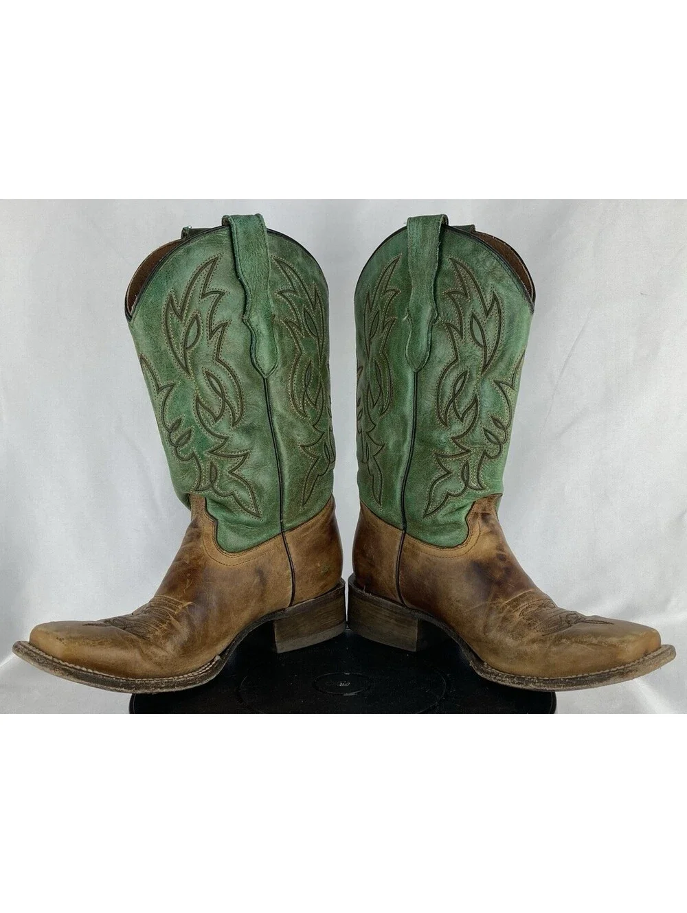 Women’s 6 / Teens 4 Corral Distressed Brown Green Leather Cowboy Boots 6086